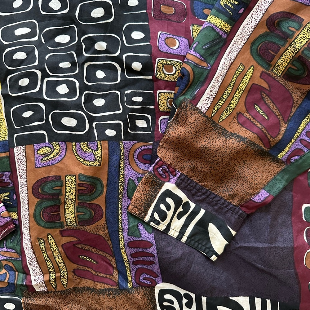 Colorful Patchwork Button Down Silk Shirt - image 5